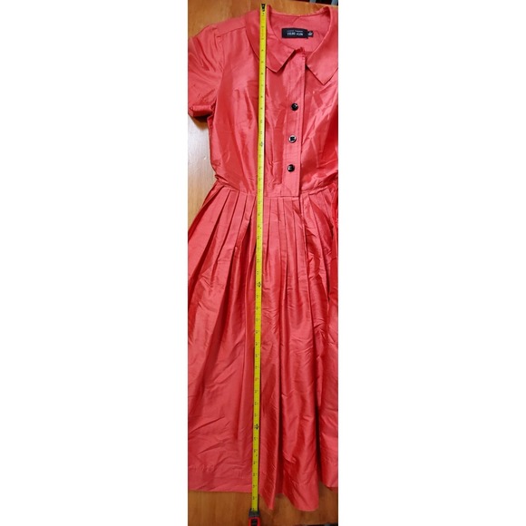 Vintage Rickie Freeman Teri Jon Silk Coral Easter Preppy Shirt Dress Size 6 - Picture 5 of 7